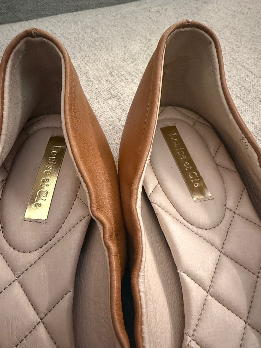 Louise et Cie Cognac Leather Ballet Flats with Gold Charm Bow - Picture 2 of 4